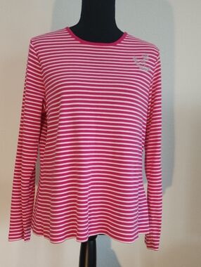 Westbound Pink & White Striped Long-Sleeve Crewneck Top